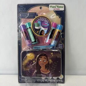 Disney Wish 4 Pack Lip Balm with Tin on Card New SEALED. Plant Based Balm.